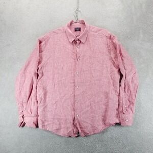 Untuckit Shirt Mens L Red Linen Long Sleeve Button Up Collared Winkle Resistant